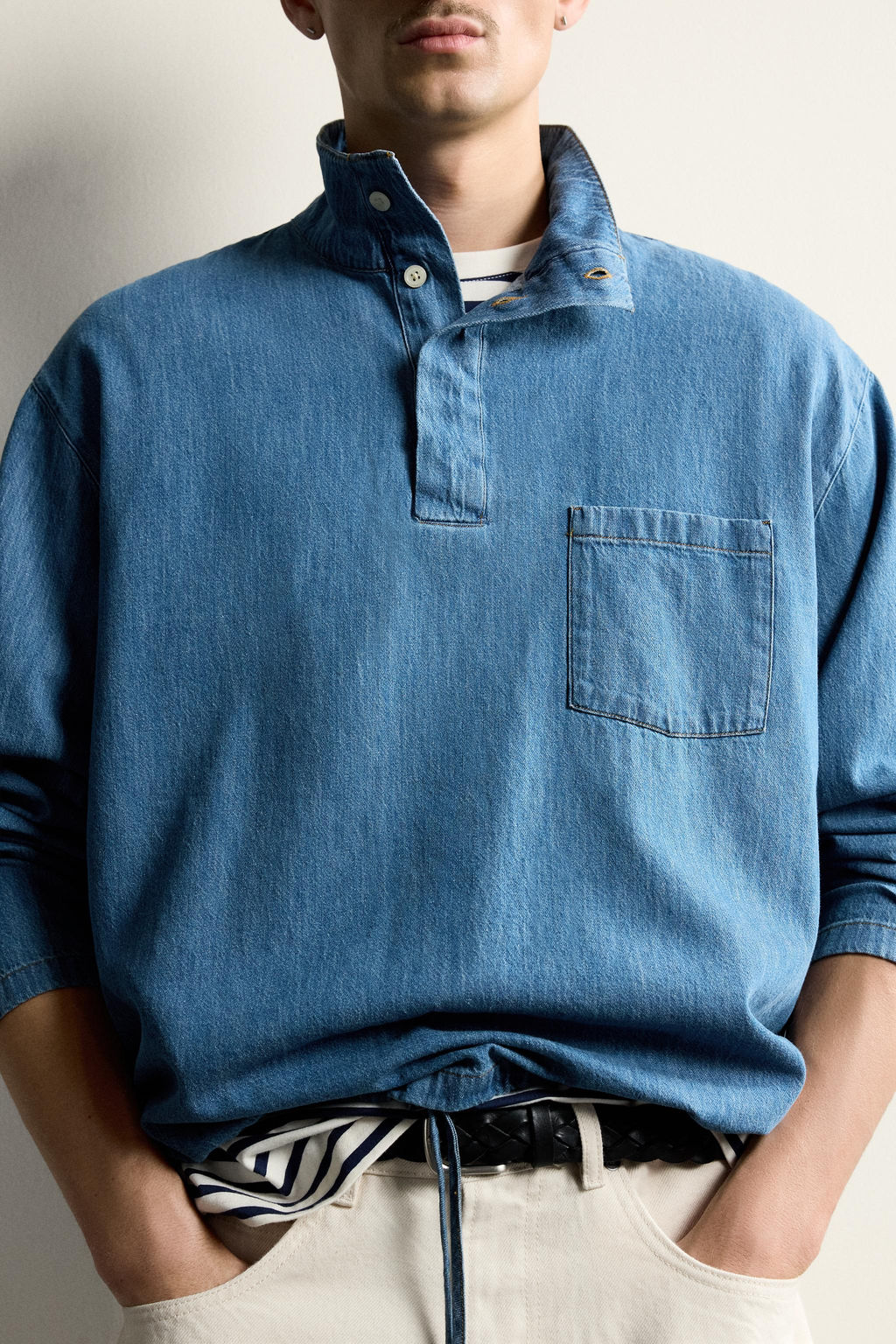 CAMISA POLO DENIM LIGERO LAVADO / Azul claro - Zara фото 5