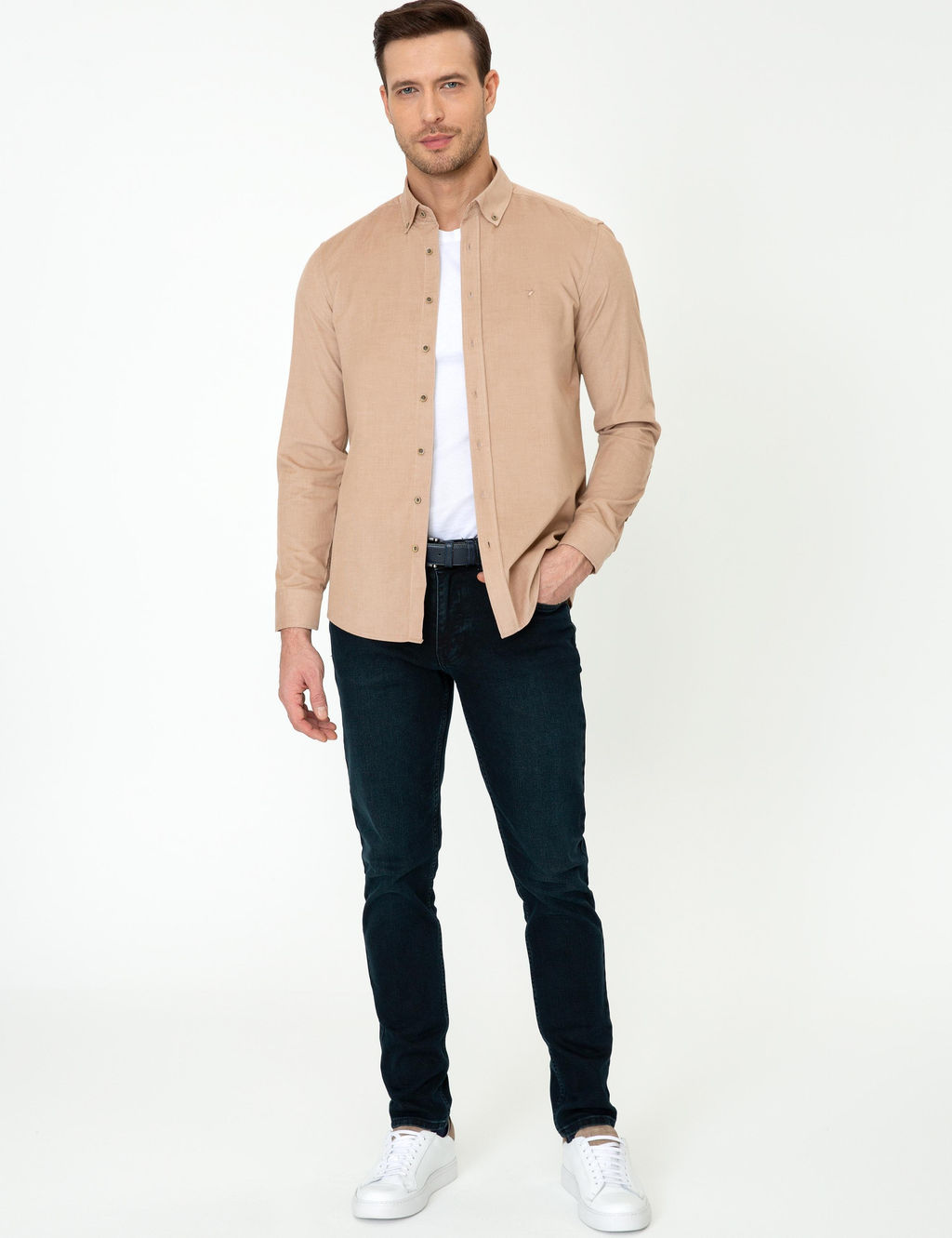 Бежевая приталенная рубашка с длинным рукавом - Cacharel фото 5