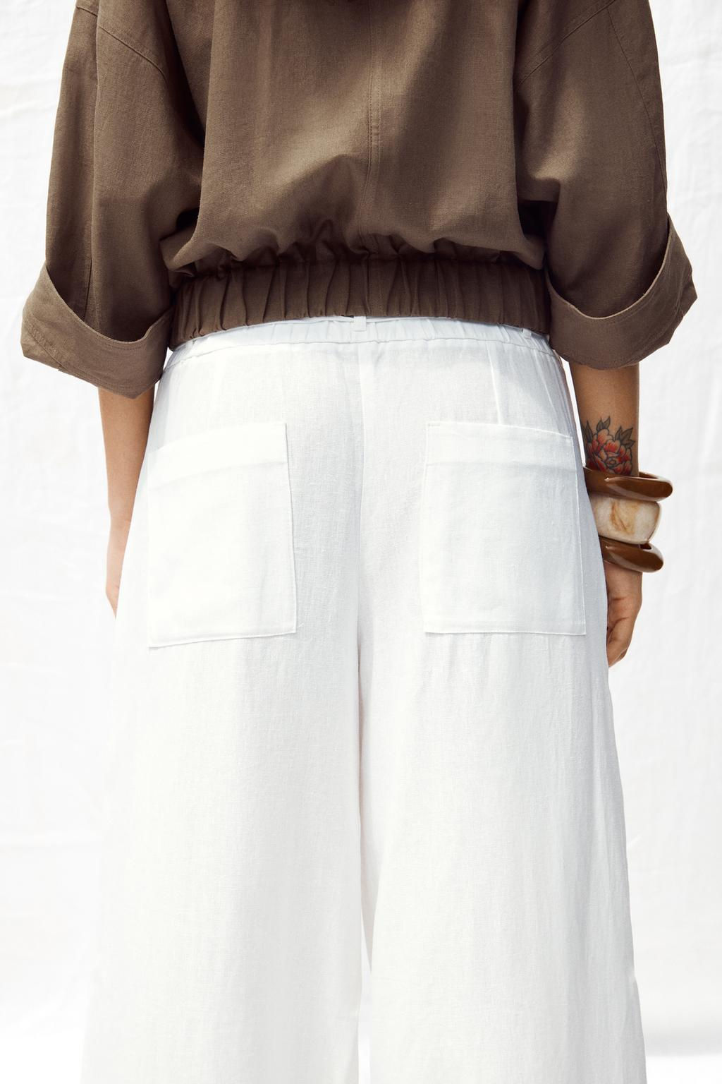 LINEN BLEND WIDE-LEG TROUSERS WITH BELT - Zara фото 5