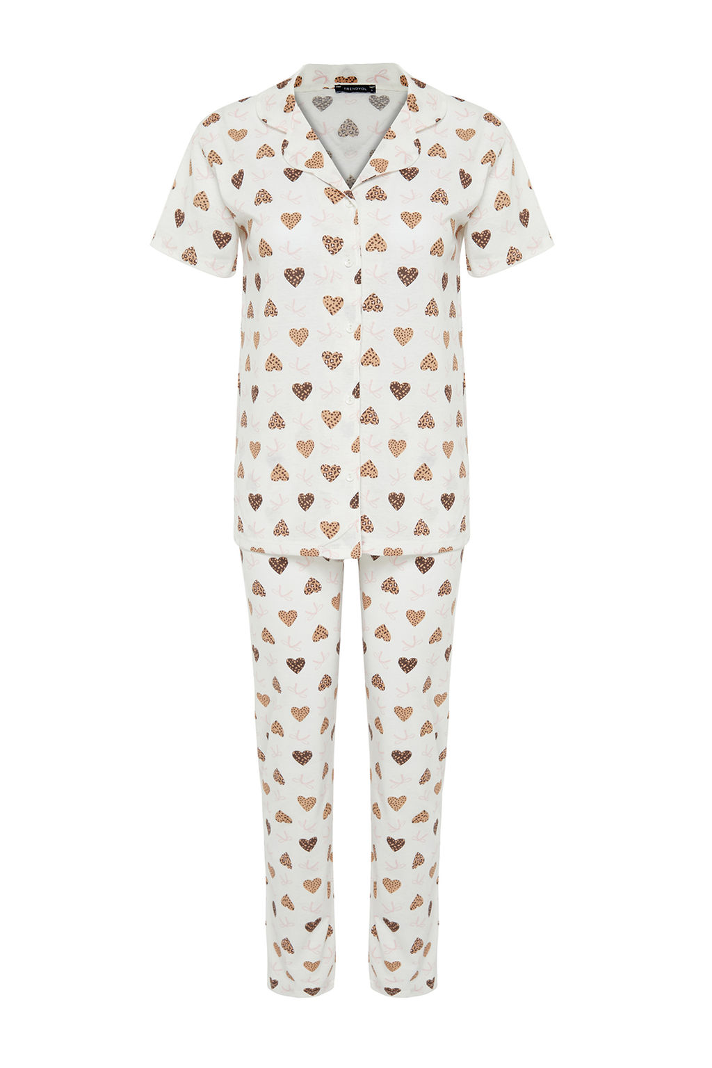 Ekru %100 Pamuklu Kalpli Orme Pijama Tak?m? THMSS24PT00338