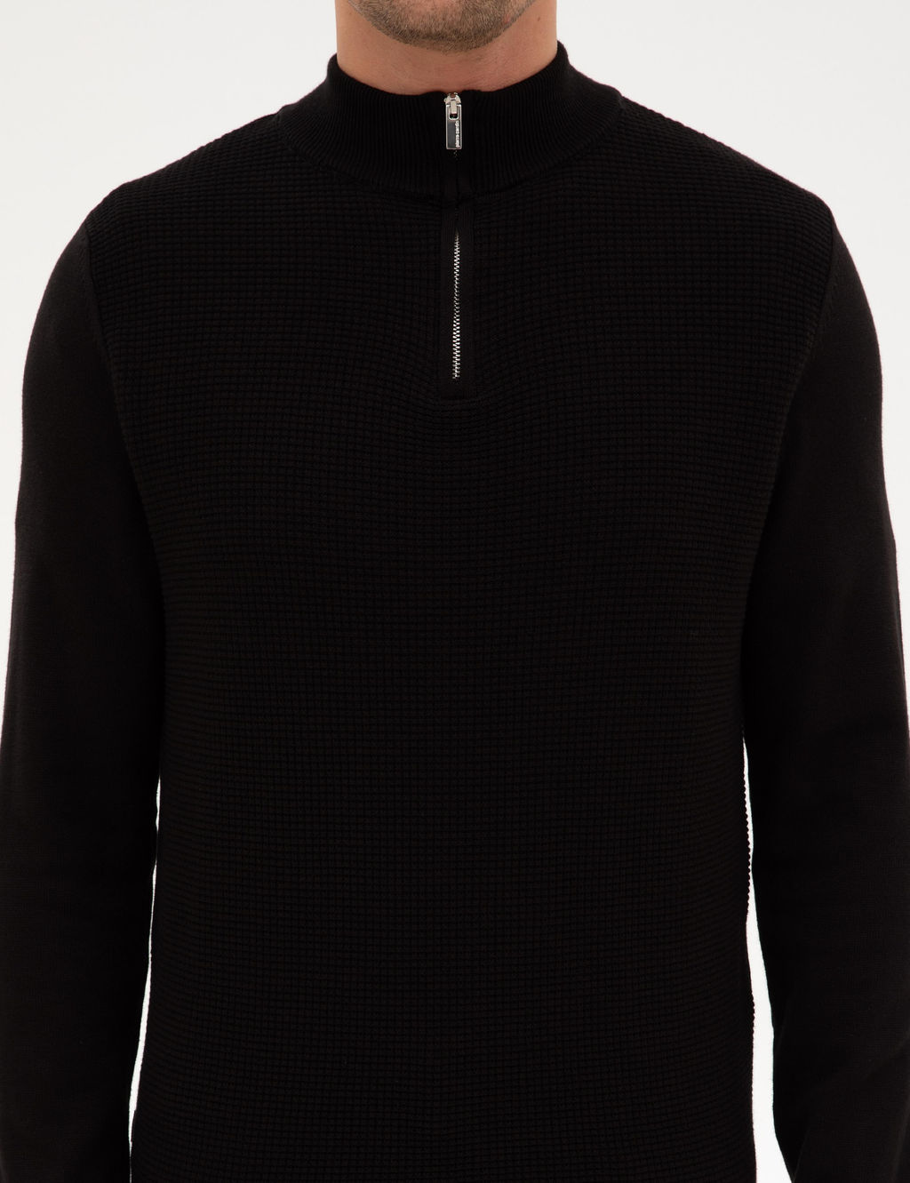 Siyah Slim Fit Dik Yaka Fermuarl_ Triko Kazak - Pierre cardin фото 6