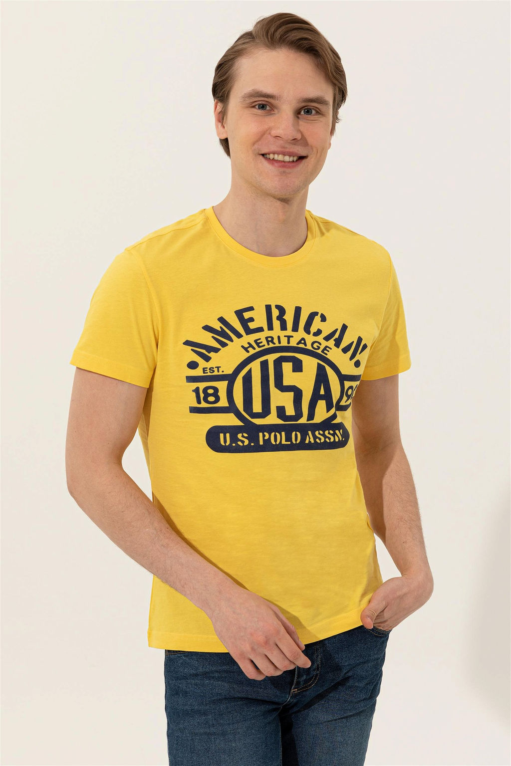 U. S. Polo Assn Мужская светло-желтая футболка с круглым вырезом - U.s. polo assn фото 8