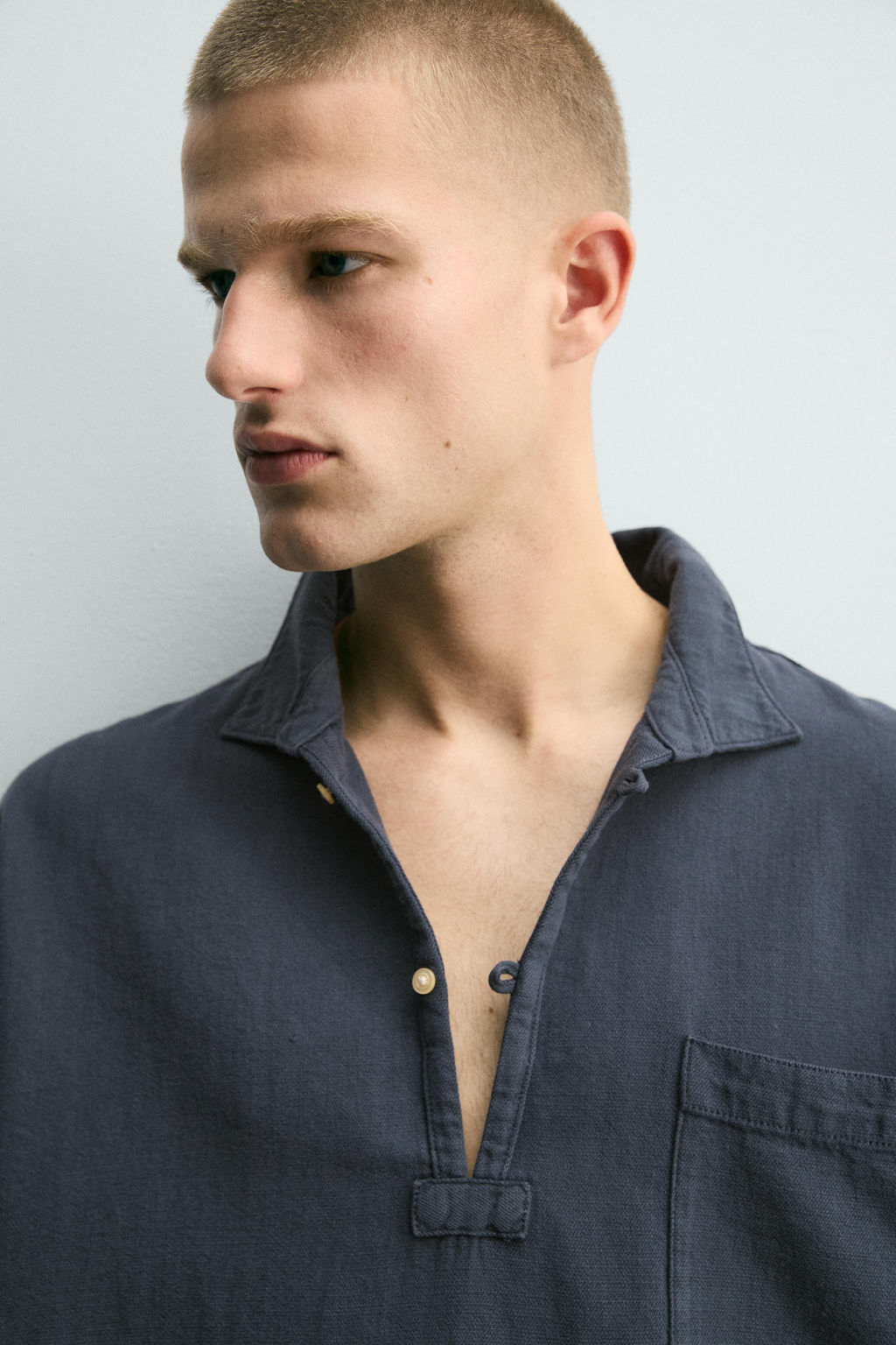 CAMISA POLO RELAXED FIT ALGOD?N - LINO / Petr?leo - Zara фото 5