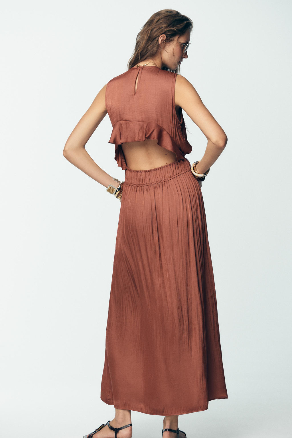 SATIN MIDI DRESS WITH BACK FRILL - Zara фото 4