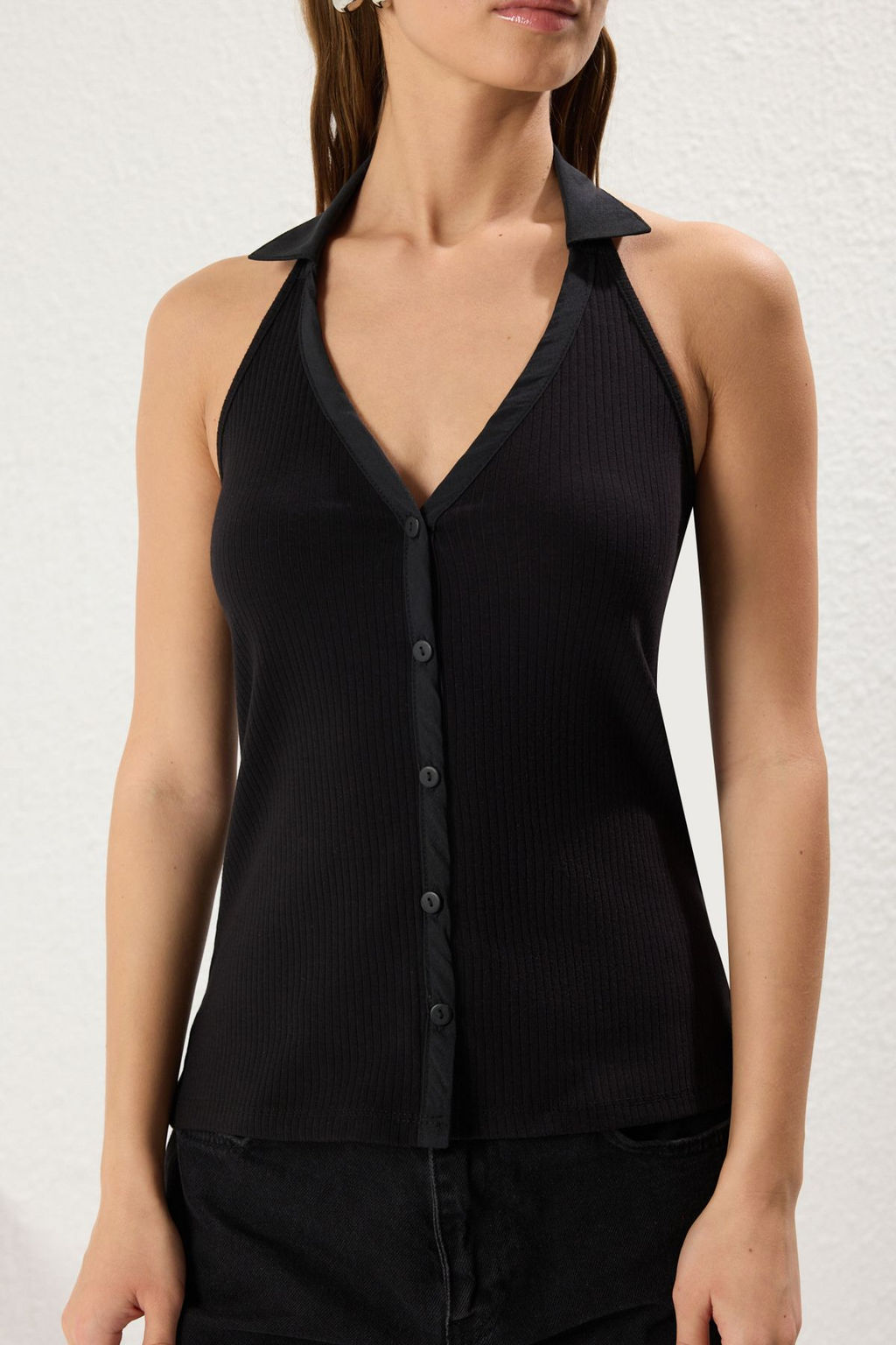 Ekru Polo Yaka Fermuarl? Kolsuz Fitted/Vucuda Oturan Orme Bluz TWOSS25BZ00078 - Trendyolmilla фото 8
