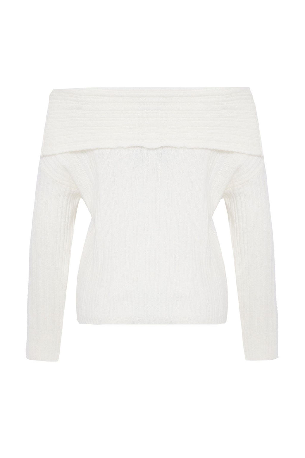 Ekru Yumusak Dokulu Carmen Yaka Triko Kazak TWOAW25KZ00076 - Trendyolmilla фото 7