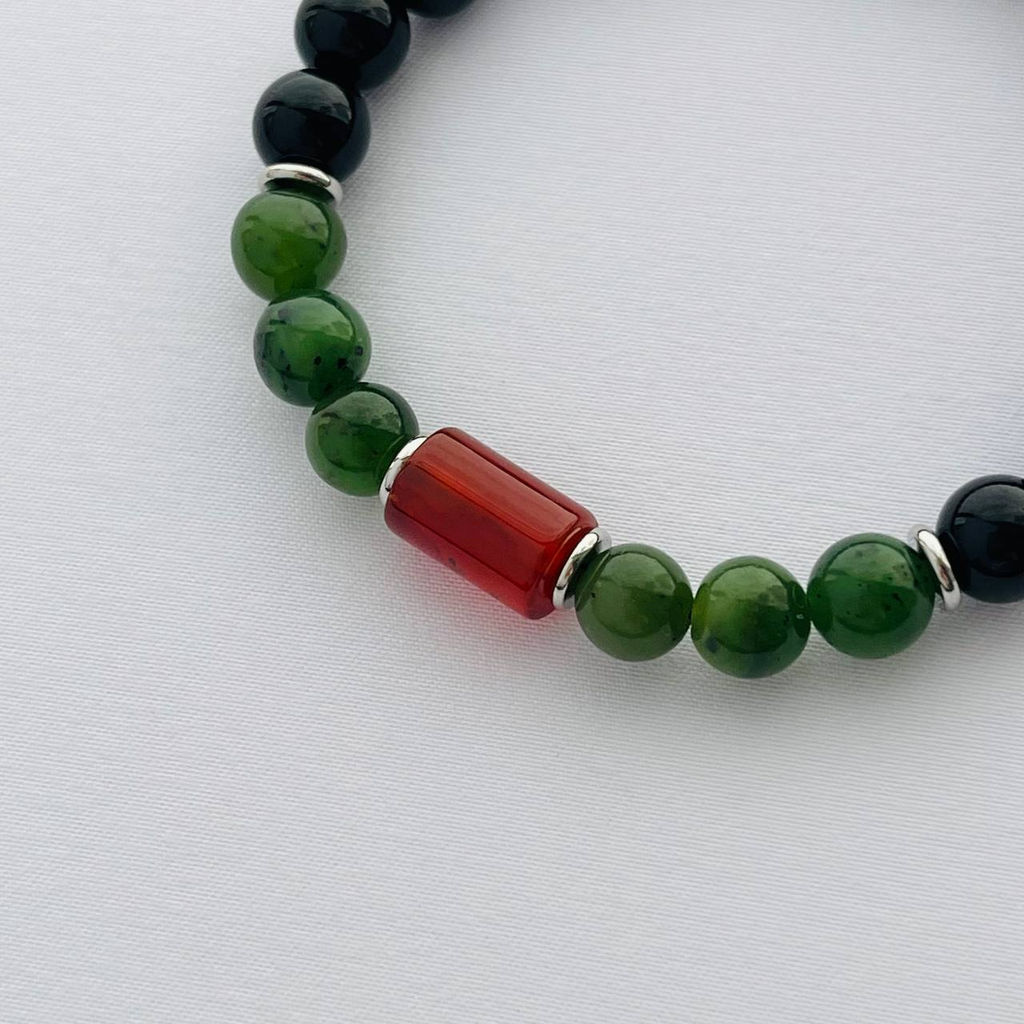 Браслет из черного Агата, Нефрита и Сердолика 18 см