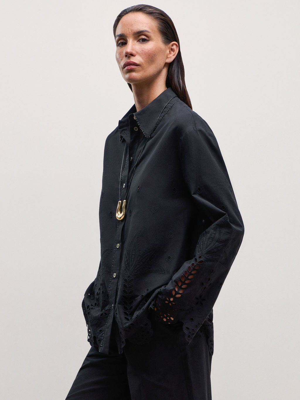 Хлопковая рубашка с вышивкой / Zarina  фото 11