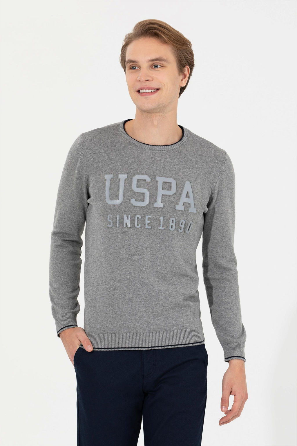 U. S. Polo Assn Мужской серый меланжевый трикотаж с круглым вырезом - U.s. polo assn фото 9