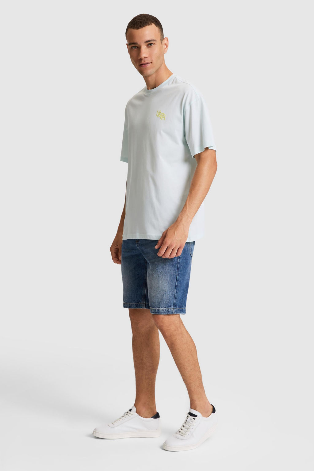 Erkek Su Ye_ili Oversize Bisiklet Yaka Ti__rt