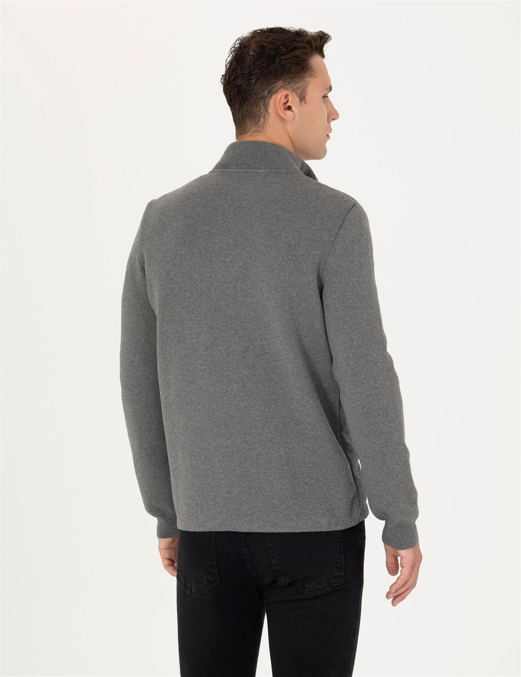 Gri Melanj Slim Fit Fermuarl_ Triko H_rka