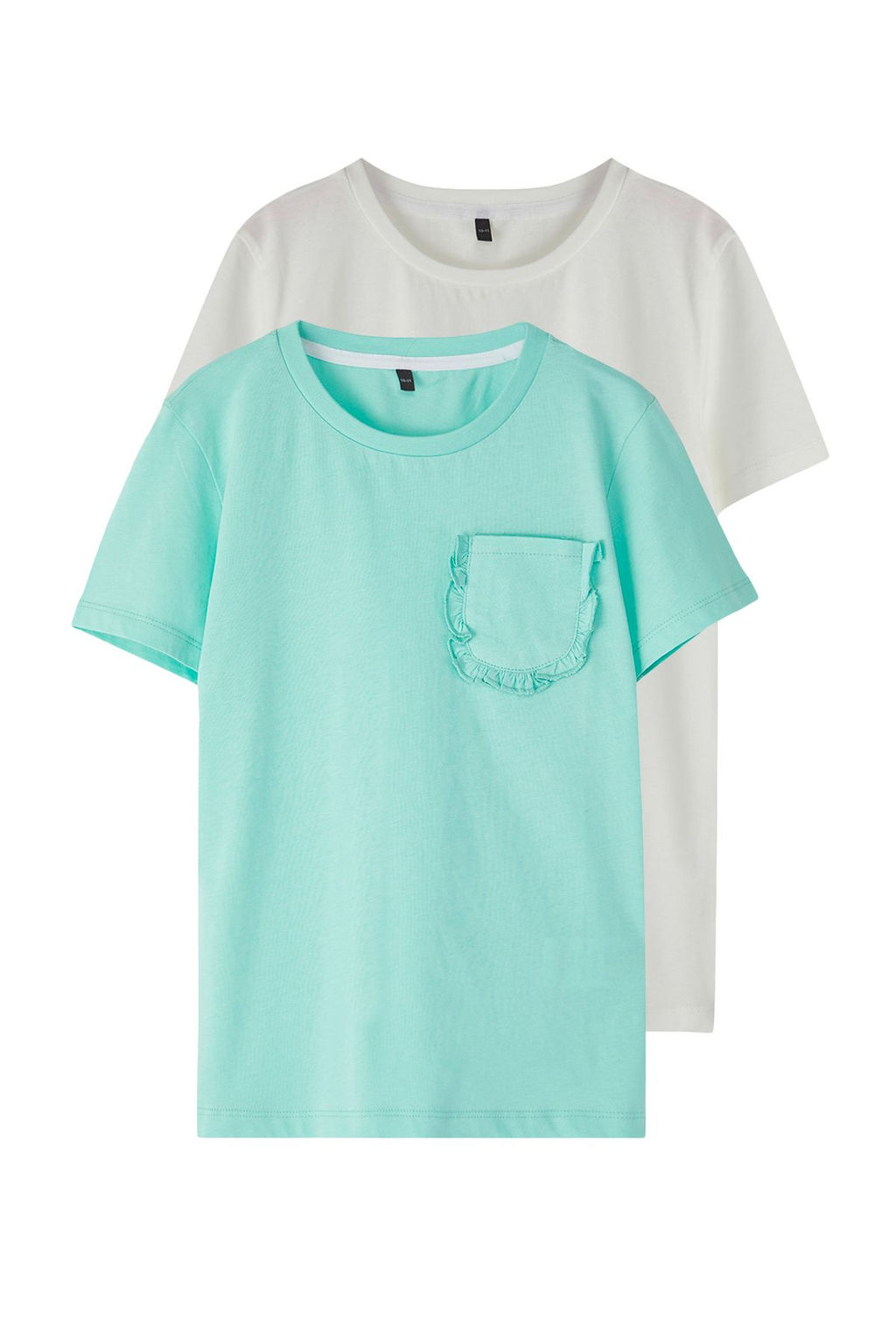 Mint-Ekru 2li K?z Cocuk %100 Pamuk Basic Regular Kal?p Cepli K?sa Kol Orme T-Shirt TKDSS25TS00017