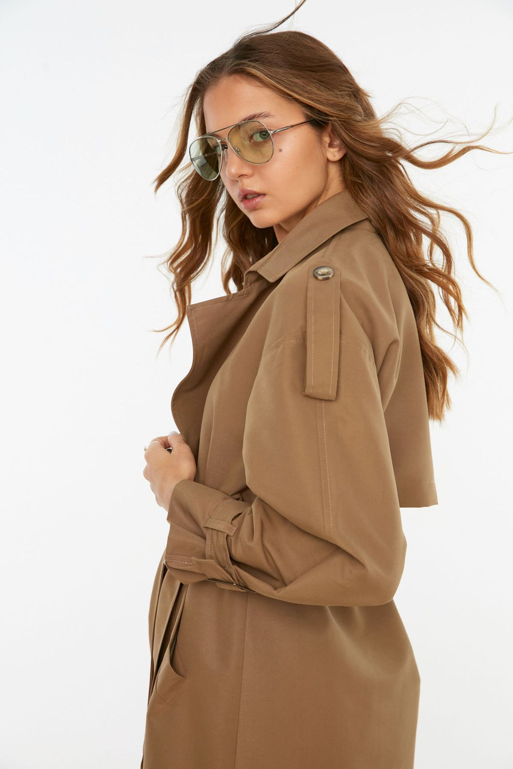 Trendyolmilla Haki Kemerli Ruzgarl?k Detayl? Su Itici Uzun Trenckot TWOSS21TR0005  фото 35