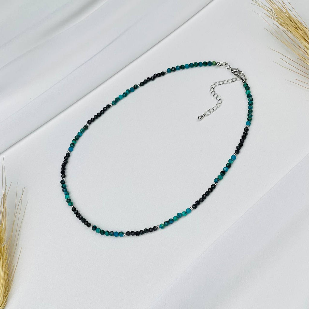 Чокер из Обсидиана и Хризоколлы 38 см +