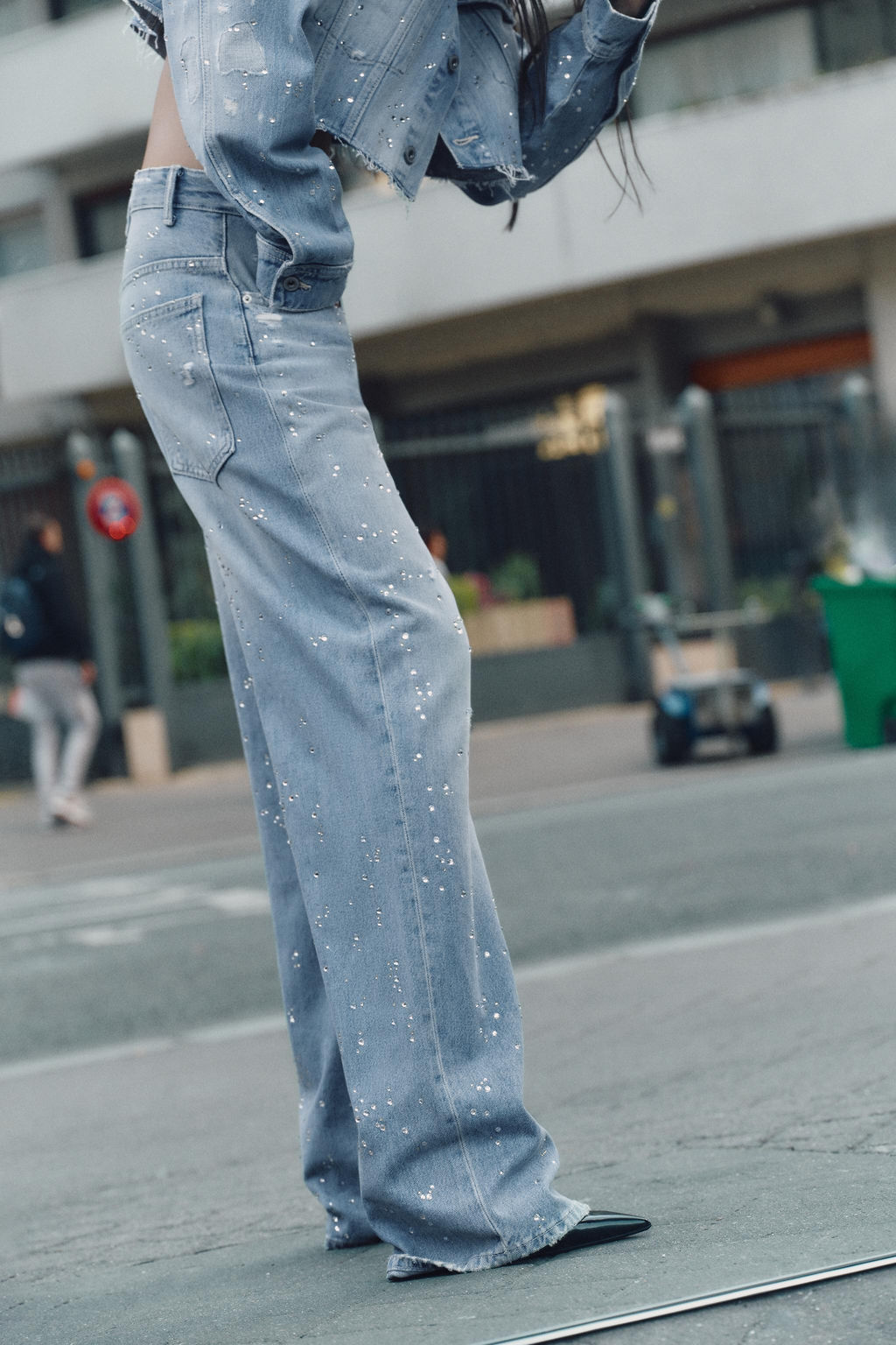 TRF STRAIGHT-LEG RHINESTONE HIGH-WAIST JEANS - Zara фото 2