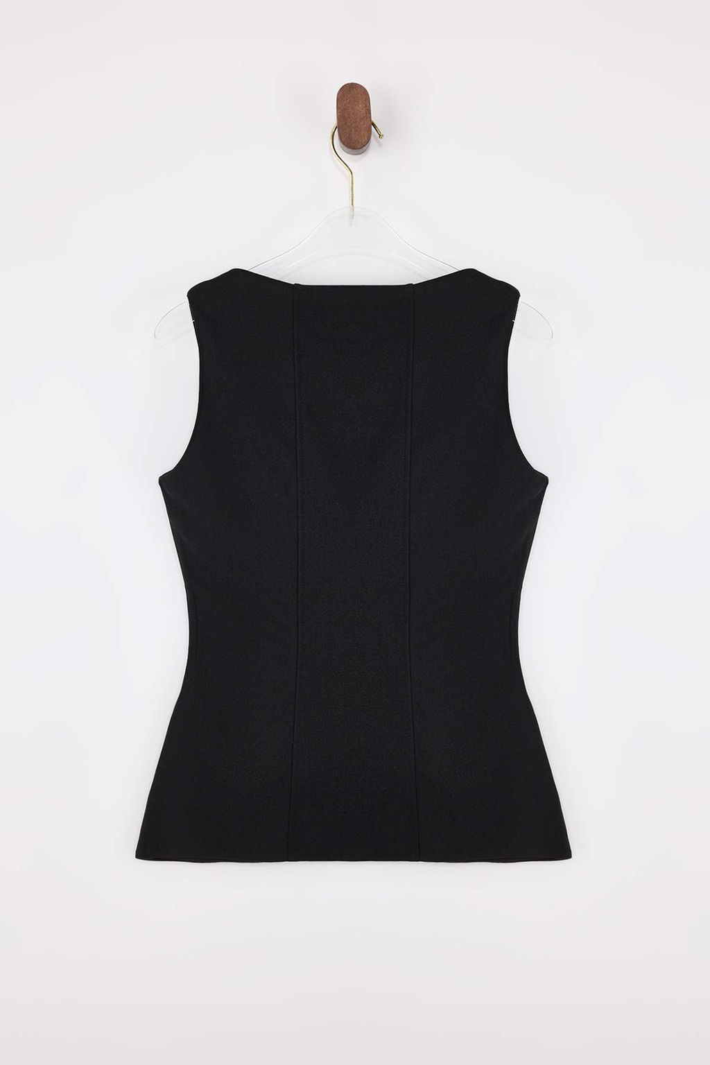 Limited Edition Siyah Fitted/Vucuda Oturan Kare Yaka Fermuarl? Scuba Krep Orme Bluz TWOSS26BZ00029