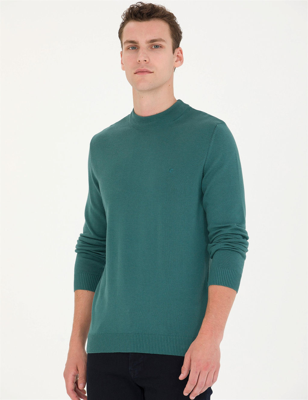 Ye_il Slim Fit Yar_m Bal_k__ Yaka Basic Triko Kazak