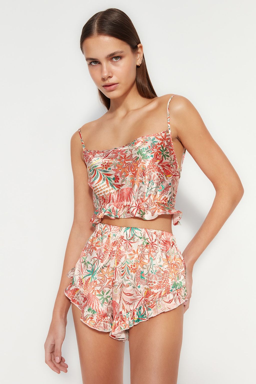 Trendyolmilla Murdum F?rf?rl? ve S?rt Ip Ask?l? Saten Sortlu Dokuma Pijama Tak?m? THMSS23PT00048  фото 19