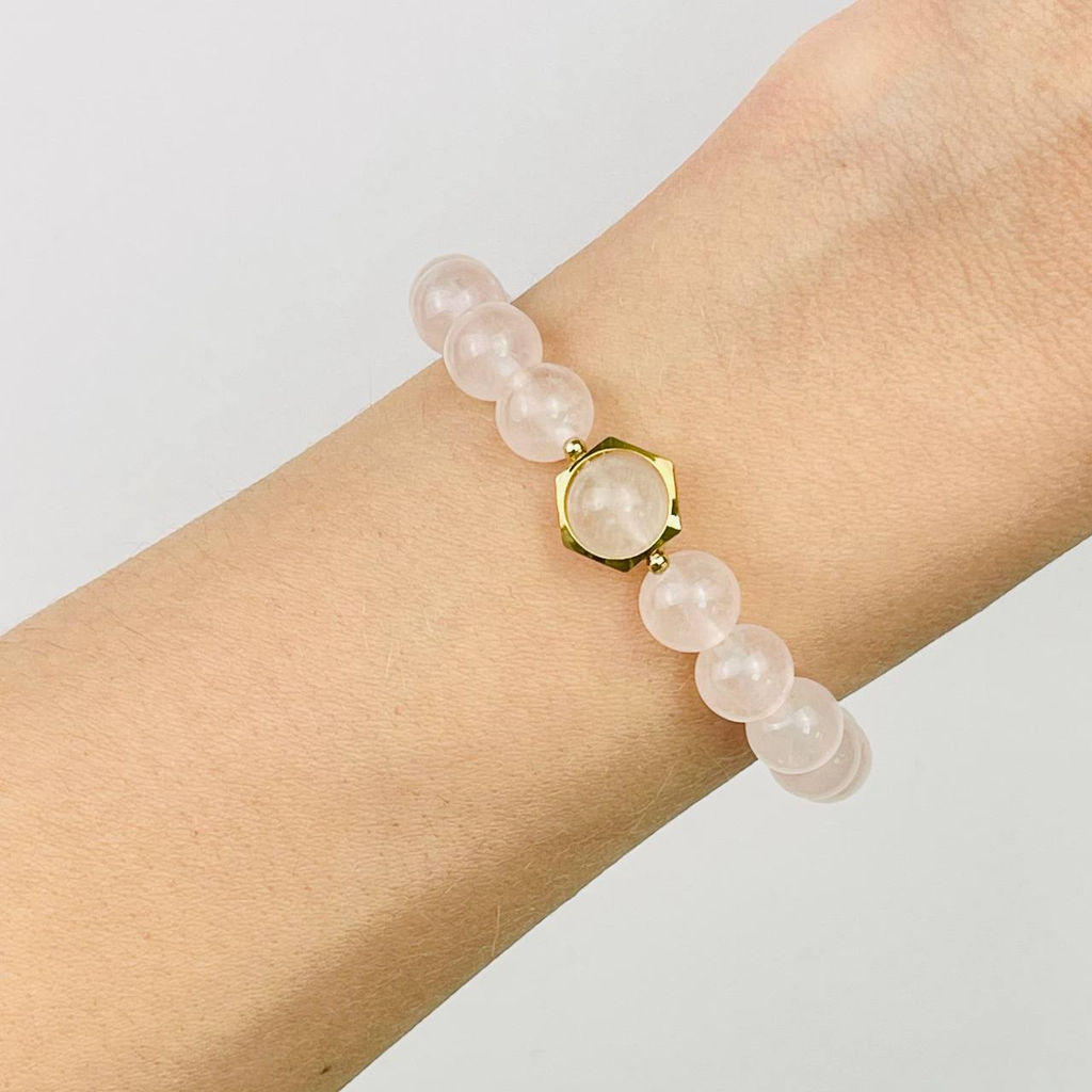 Браслет Розового кварца и Лунного камня 17 см