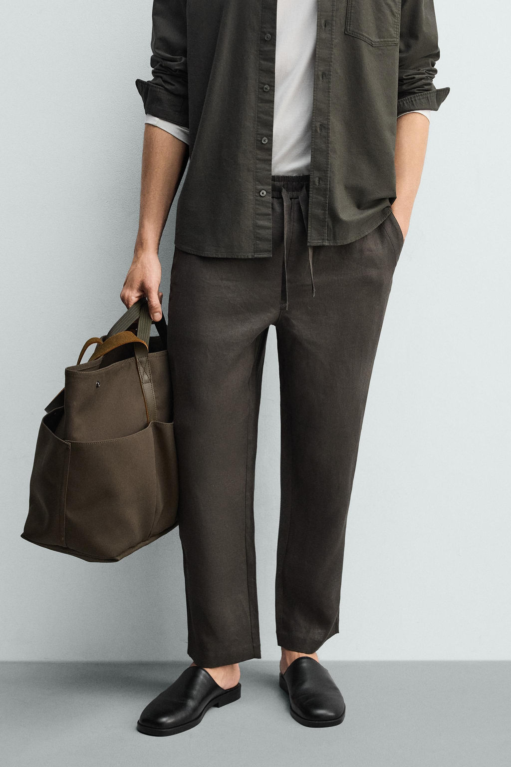 PANTAL?N RELAXED FIT 100% LINO / Verde oscuro - Zara фото 11