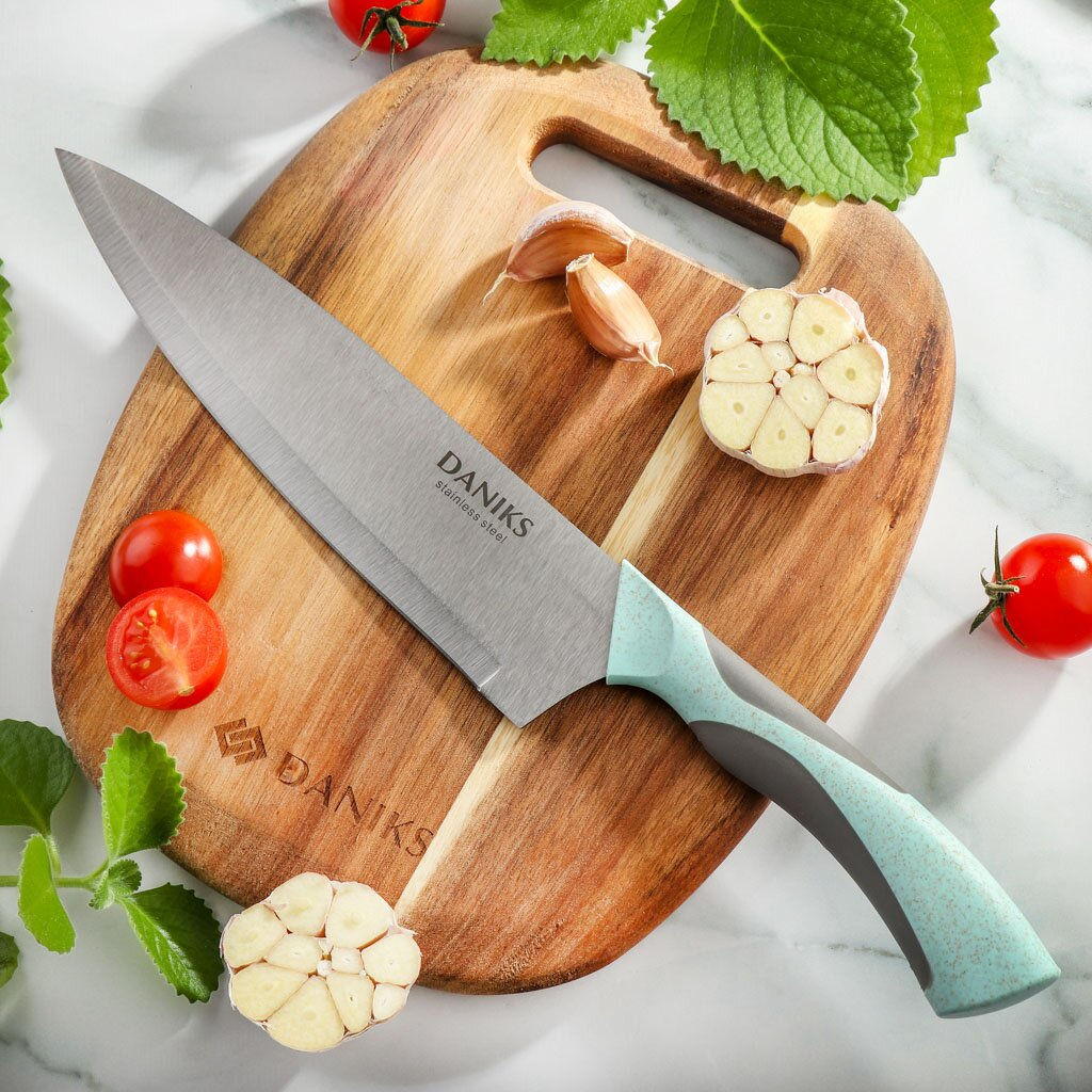Нож кухонный Daniks, Gusto, шеф-нож, сталь, 20 см, рукоятка пластик, YW-A377B-CH (386524)