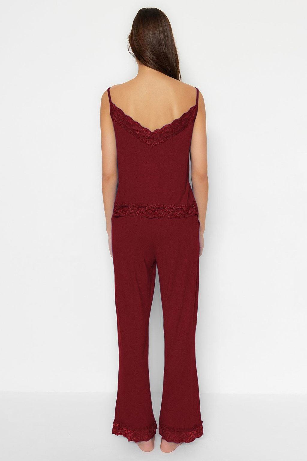 Trendyolmilla Siyah Dantelli ve Kurdele/Fiyonk Detayl? Ip Ask?l? Viskon Orme Pijama Tak?m? THMSS20PT0134  фото 20