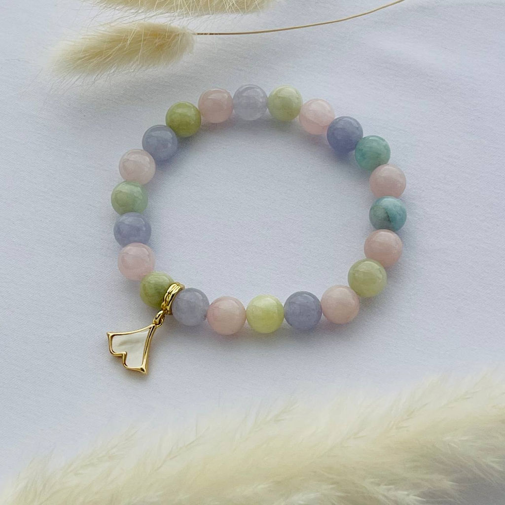 Браслет из Берилла микс, Розового кварца и тон. Кварца с подвеской 16,5 см - Радуга самоцветов фото 4