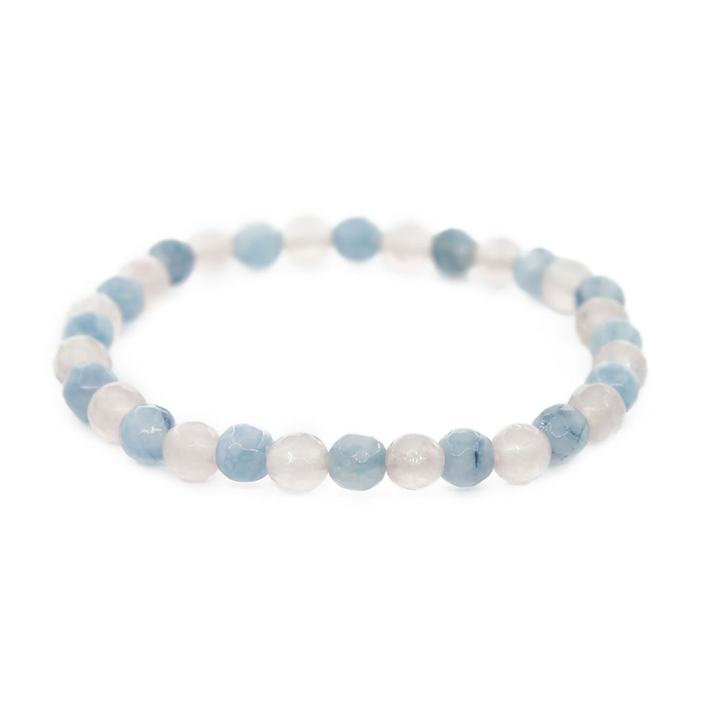 Браслет Классика из граненых шариков розовый кварц + кварц цвета аквамарин - Agat77 фото 3