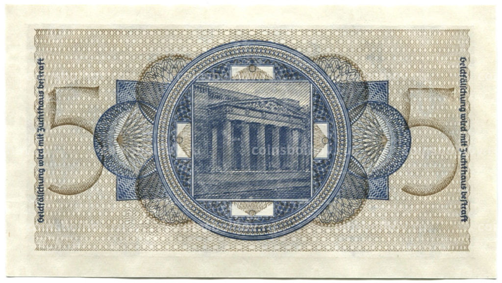 Банкнота 5 рейхсмарок 1940 года Германия (Для оккупированных территорий)