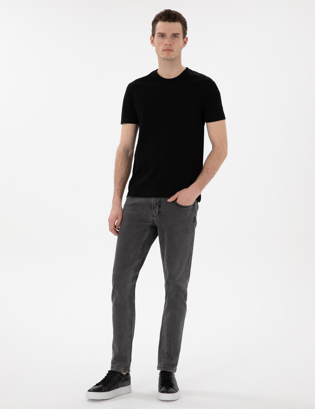 Siyah Slim Fit Merserize Basic Ti__rt - Pierre cardin фото 4