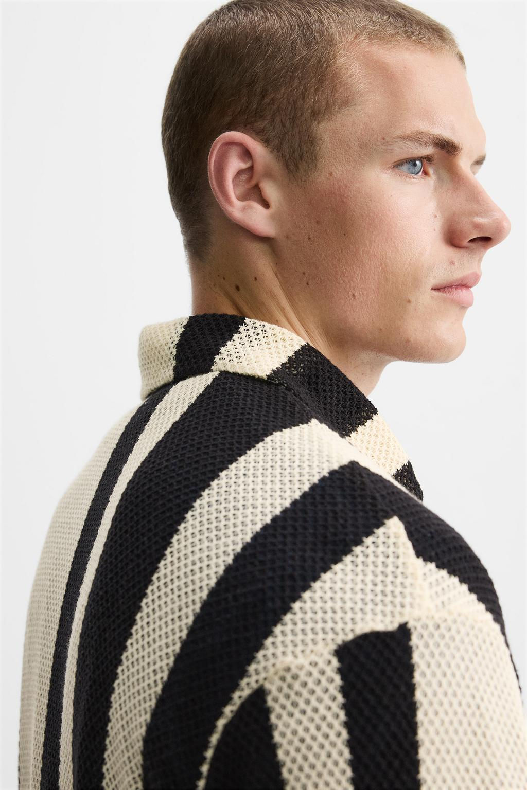 STRIPED MESH TEXTURED POLO SHIRT - Zara фото 6
