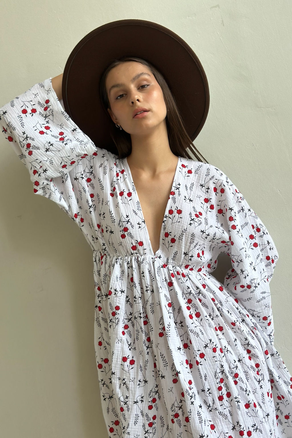 Платье муслин FLOWER030/06/Белый, красный