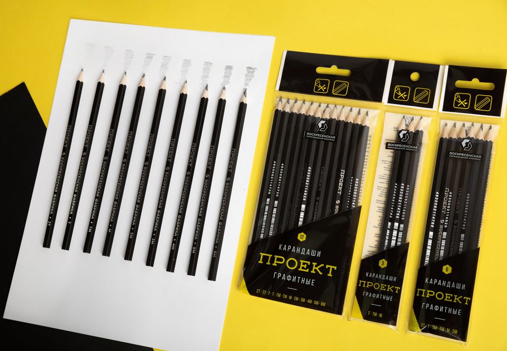 ВКФ Проект 6P-4010 Набор графитных карандашей ОПП заточенный ассорти 8 х 6 шт. 2М(2B), М(B), ТМ(HB), ТМ(HB), Т(H), 2Т(2H)