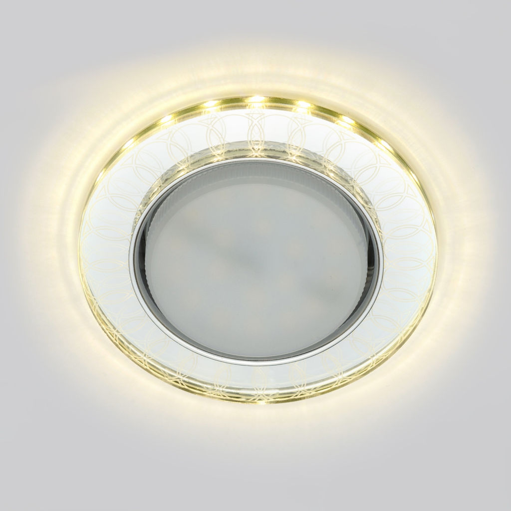 DLS-L157 GX53 GLASSY/CLEAR 3D Светильник декоративный встраиваемый, серия Luciole. Без лампы, цоколь GX53. Доп. светодиодная подсветка 4Вт. Металл/стекло. Зеркальный/Прозрачный, эффект 3D. ТМ Fametto