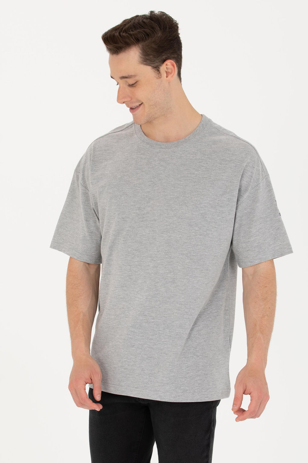 U. S. Polo Assn Мужская серая меланжевая комфортная длинная футболка с круглым вырезом - U.s. polo assn фото 3