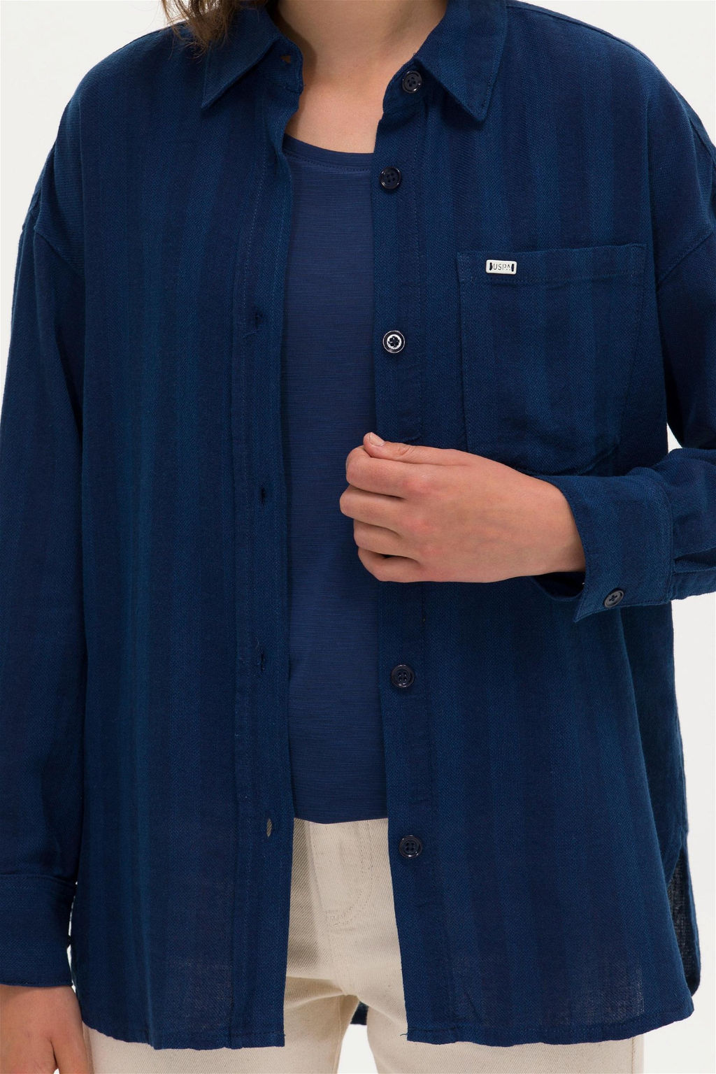 Женская темно-синяя джинсовая рубашка - U.s. polo assn фото 11