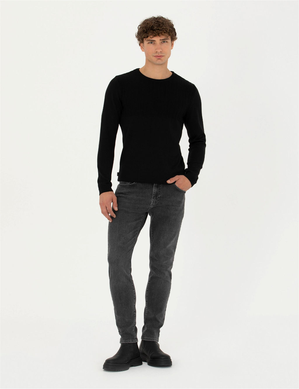 Siyah Slim Fit Bisiklet Yaka Triko Kazak - Pierre cardin фото 4