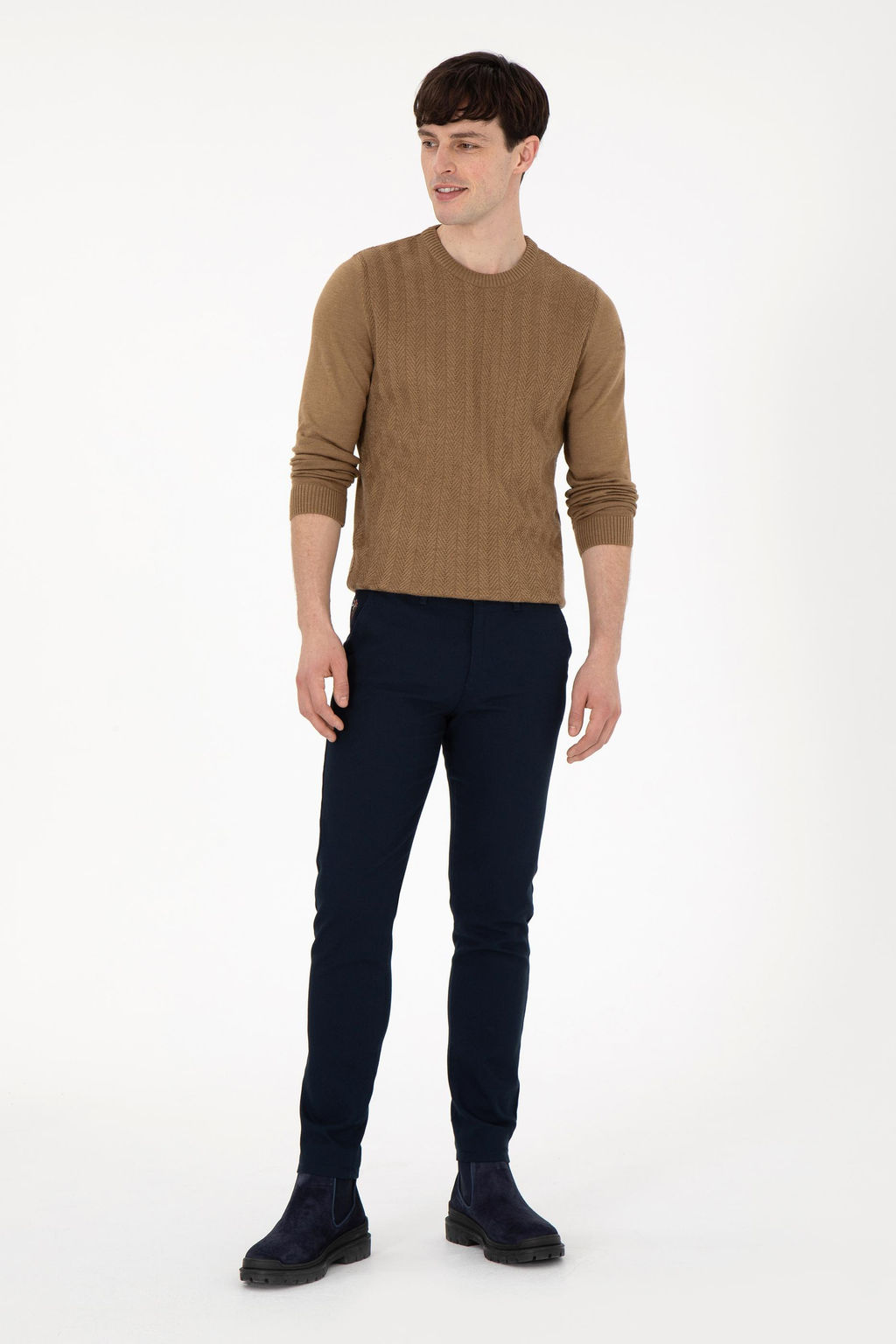 Erkek Slim Fit Bisiklet Yaka Haki Melanj Kazak - U.s. polo assn фото 4