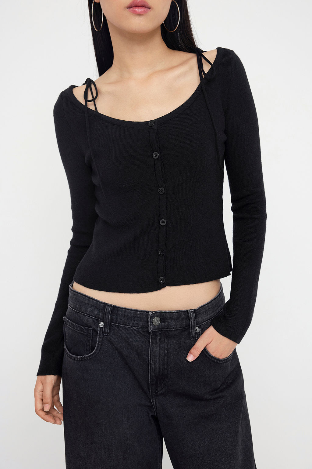 Teen Siyah Premium Iplik/Ozel Iplik Fitted/Vucuda Oturan Crop/K?sa Triko Kazak TWOAW26KZ00017 - Trendyolmilla фото 3