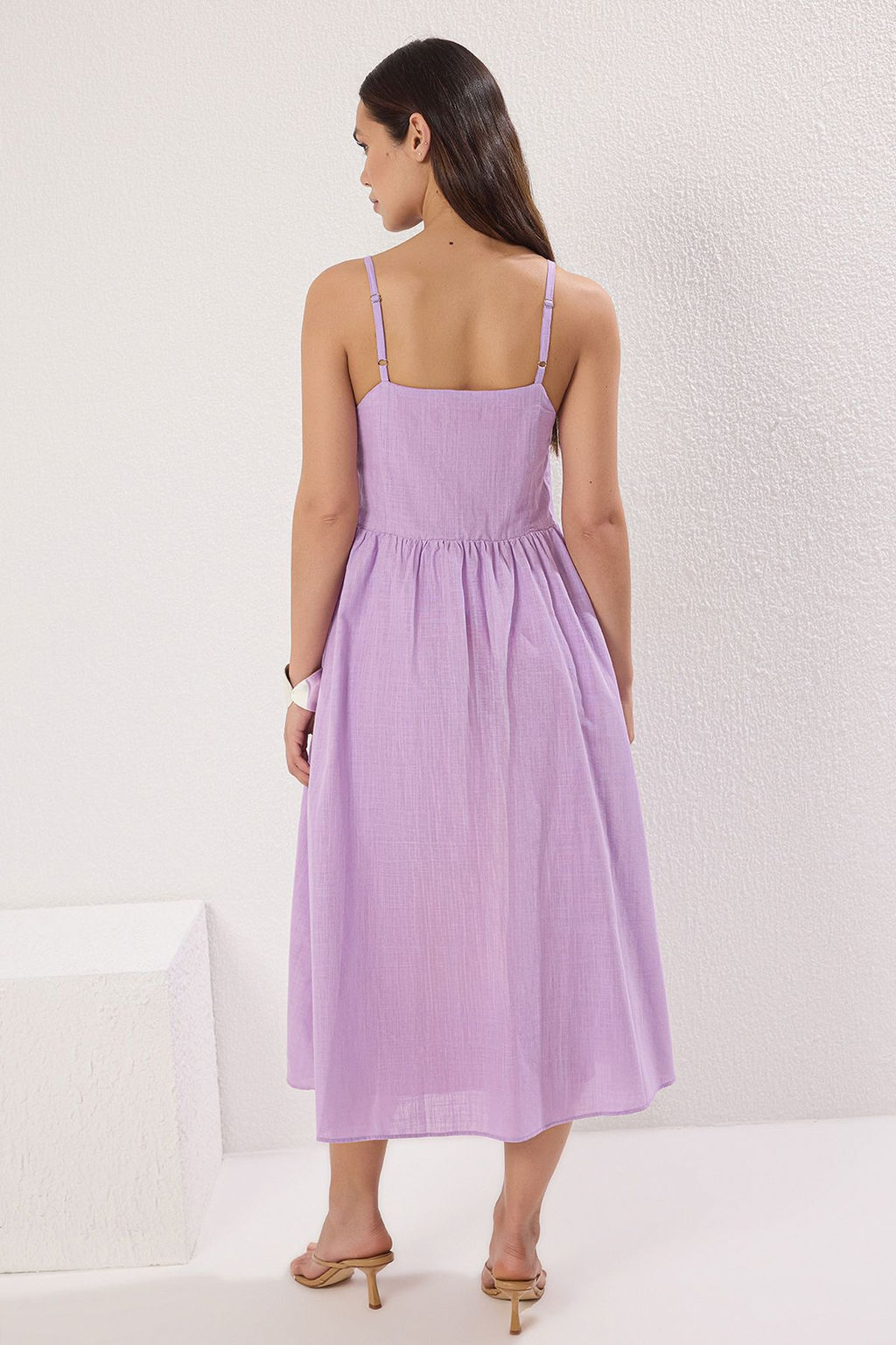 TRENDYOLMILLA Ekru Cicekli A Kesim Astarl? Midi Dokuma Elbise TWOSS25EL00524  фото 4