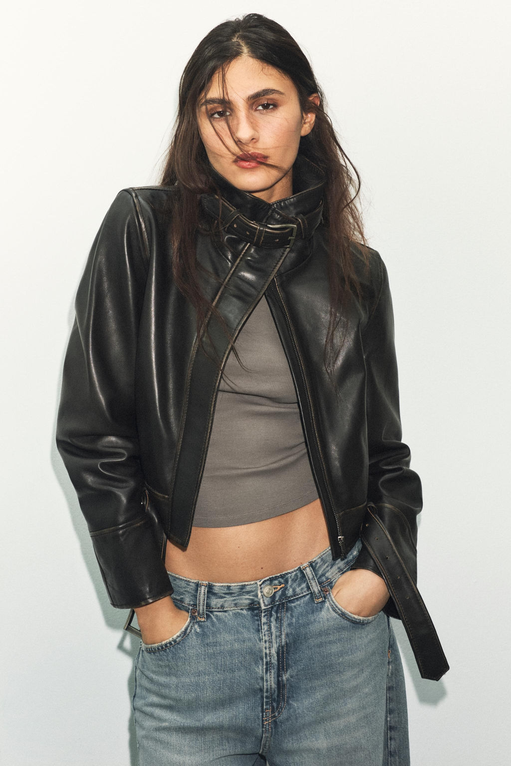 DISTRESSED 100% LEATHER JACKET - Zara фото 3