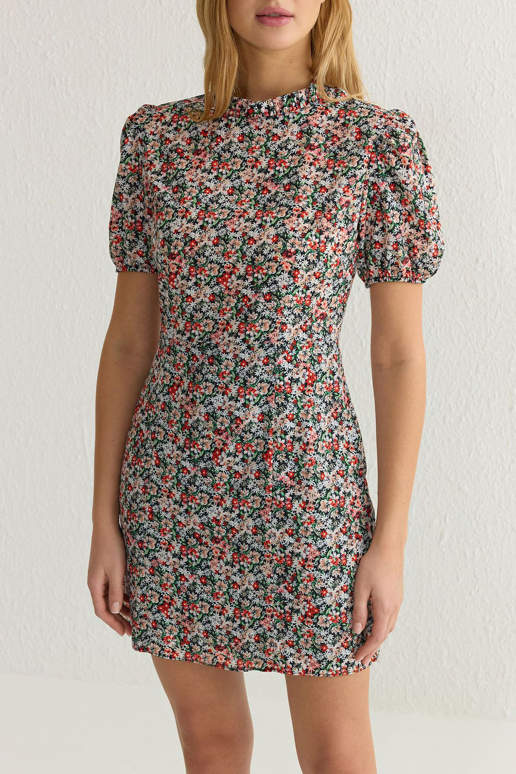 Ac?k K?rm?z? Cicekli A Kesim Mini Dokuma Elbise TWOSS21EL2880