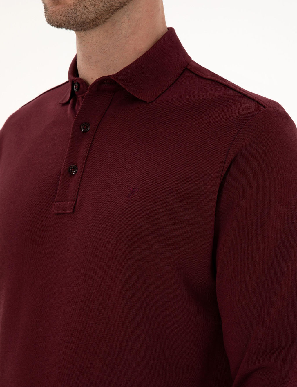 Bordo Regular Fit %100 Pamuk 3 _plik Polo Yaka Sweatshirt