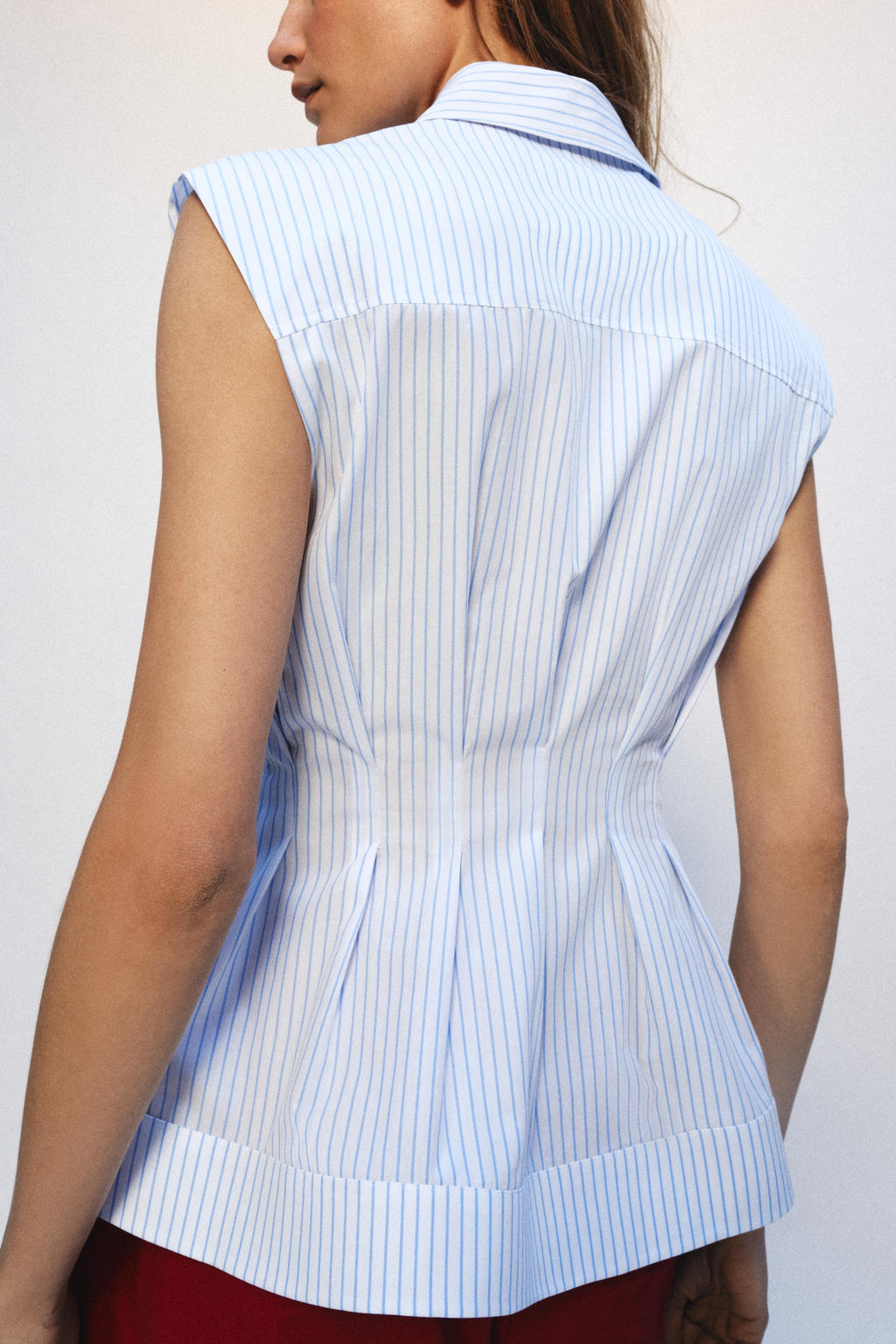 CAMISA PLIEGUES MANGA SISA ZW COLLECTION / Azul / Blanco