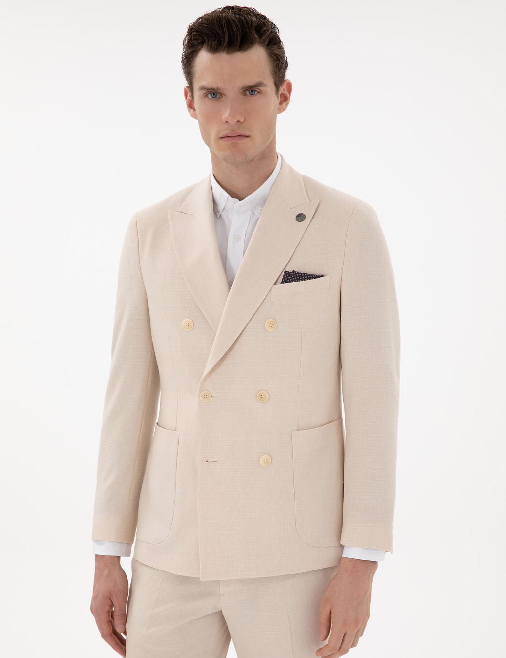 Bej Ex. Slim Fit Kruvaze Tak_m Elbise