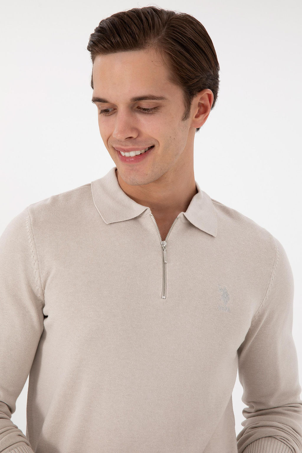 Erkek Slim Fit Yar_m Fermuarl_ Ta_ Melanj Basic Kazak - U.s. polo assn фото 2