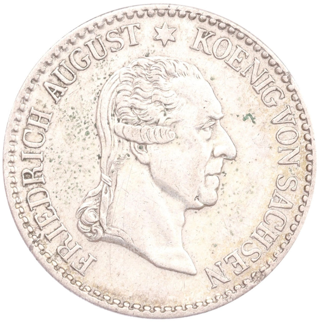 Монета 1/6 талера 1827 года Саксония Смерть Короля Фридриха Августа I