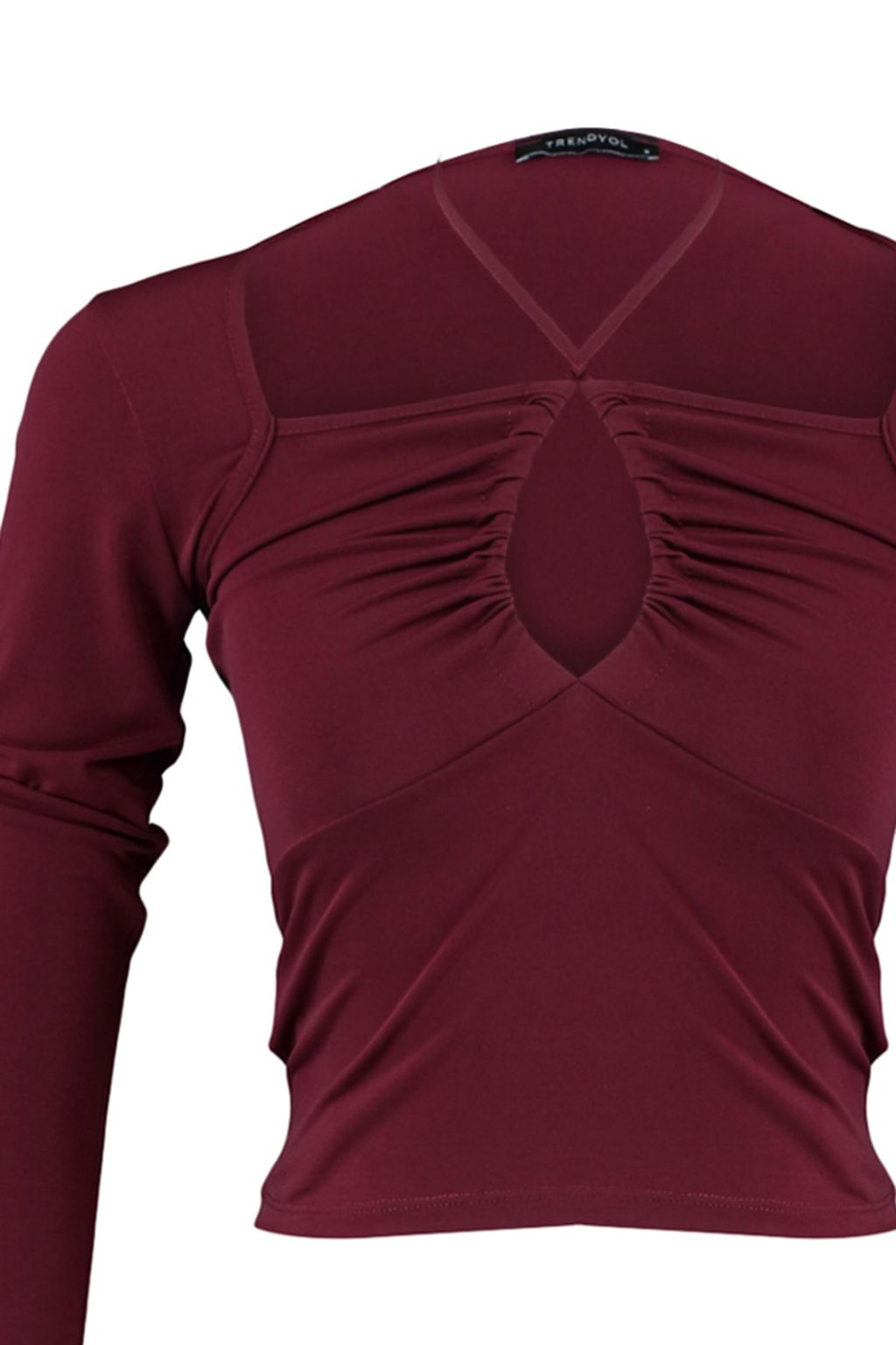 Bordo Fitted/Vucuda Oturan Boyundan Baglamal? Esnek Orme Bluz TWOAW23BZ00093