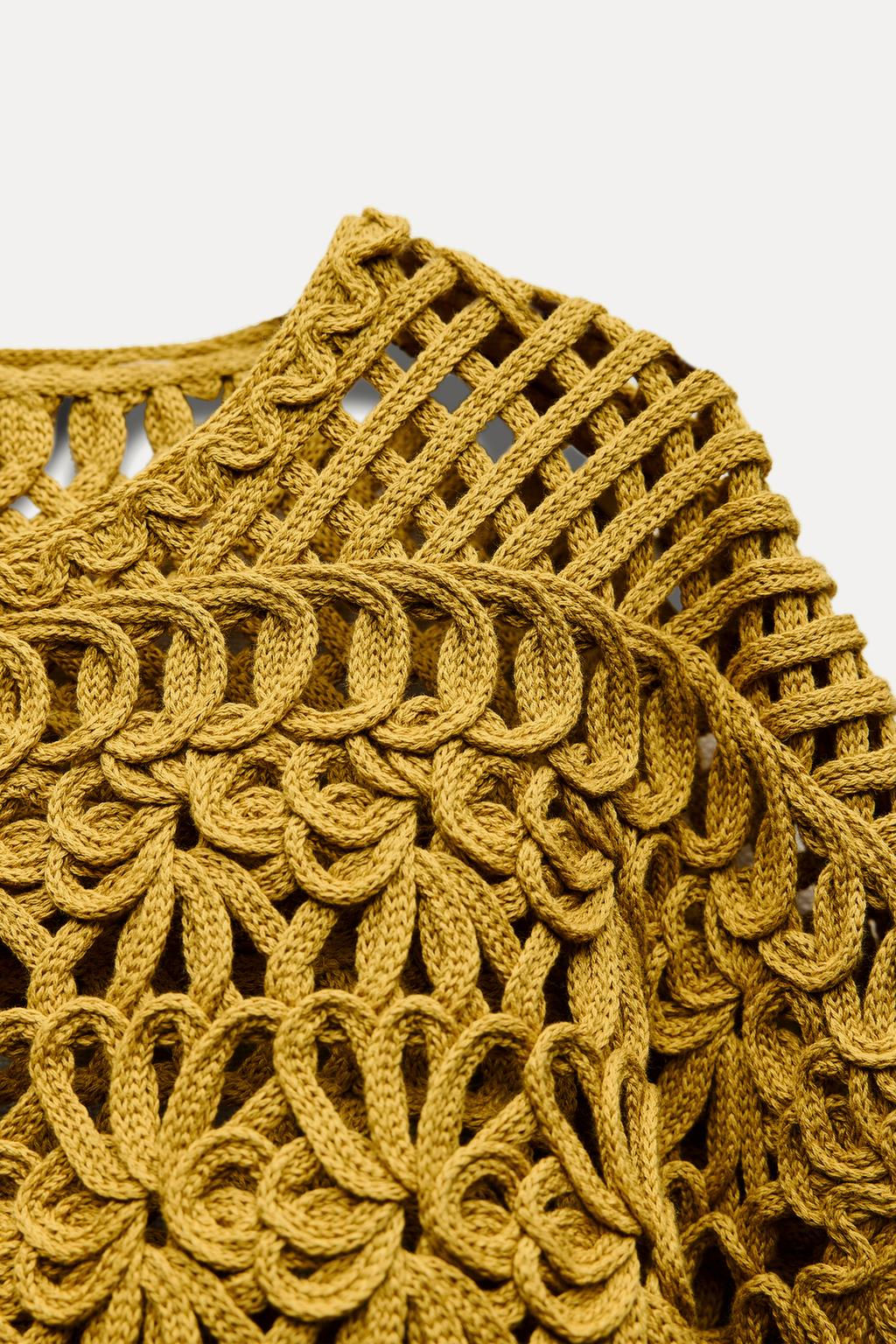 SHORT MACRAME CARDIGAN WITH FRINGING - Zara фото 6