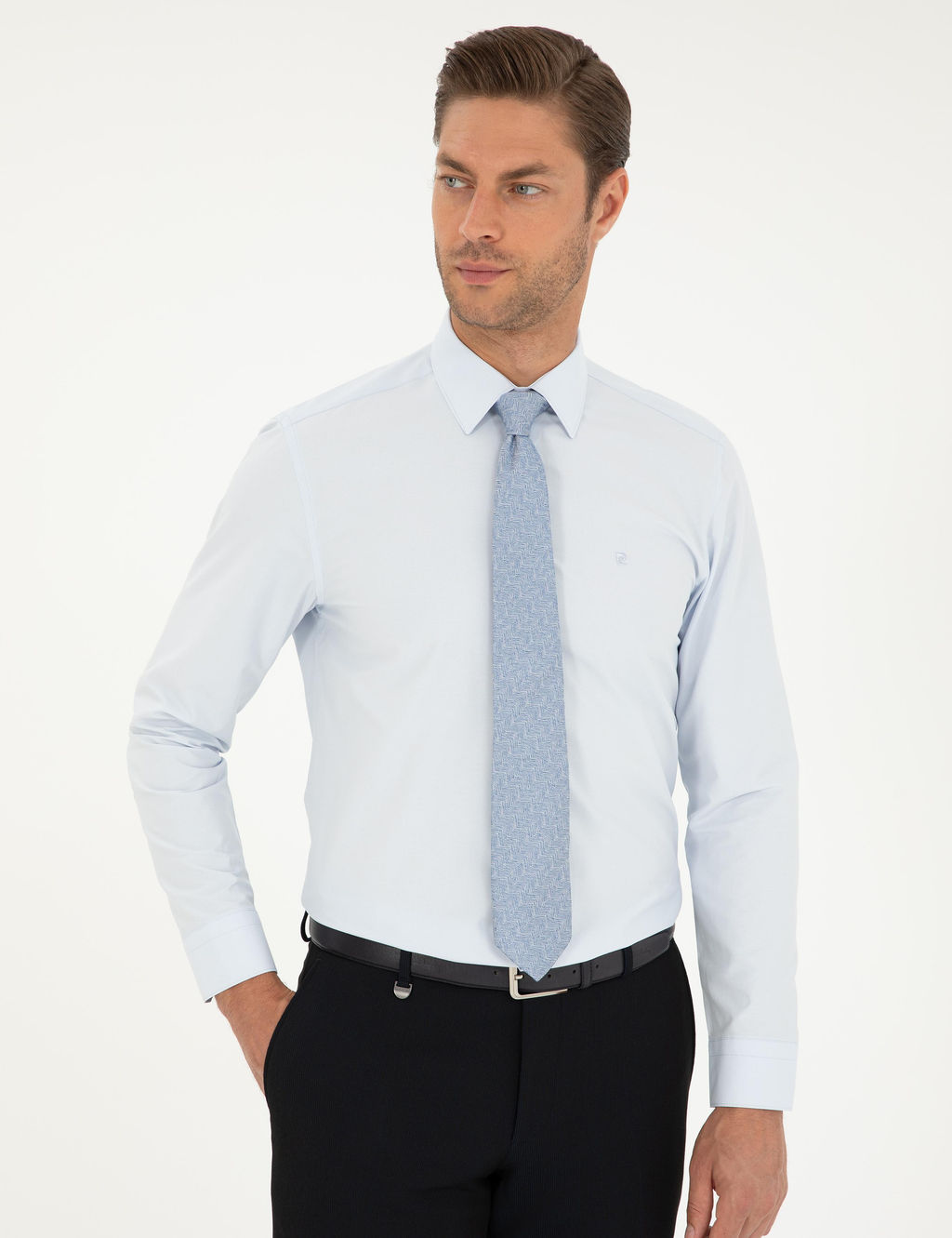 A__k Mavi Slim Fit Uzun Kollu Basic G_mlek